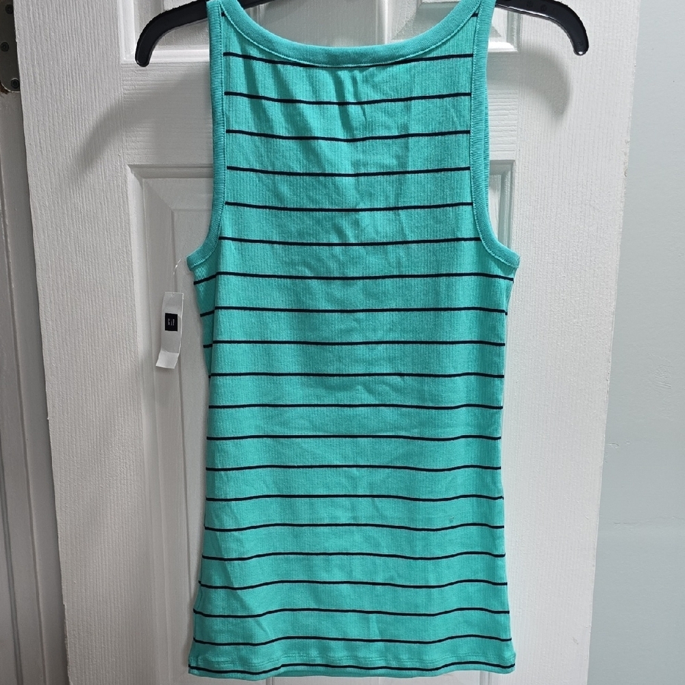 GAP Striped Turquoise Tank Top Size L - Picture 4 of 5